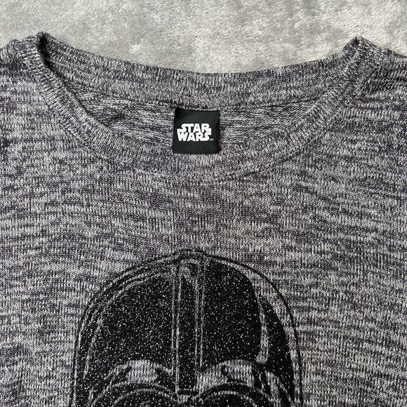 Star Wars Women's Top Large Gray Darth Vader Glitter Shimmer Long Sleeve Shirt - Picture 4 of 7